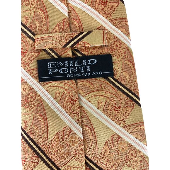 Emilio Ponti Roma Milano 100% Silk Mens Tie Necktie Orange Gold & Red Paisley - Picture 3 of 6